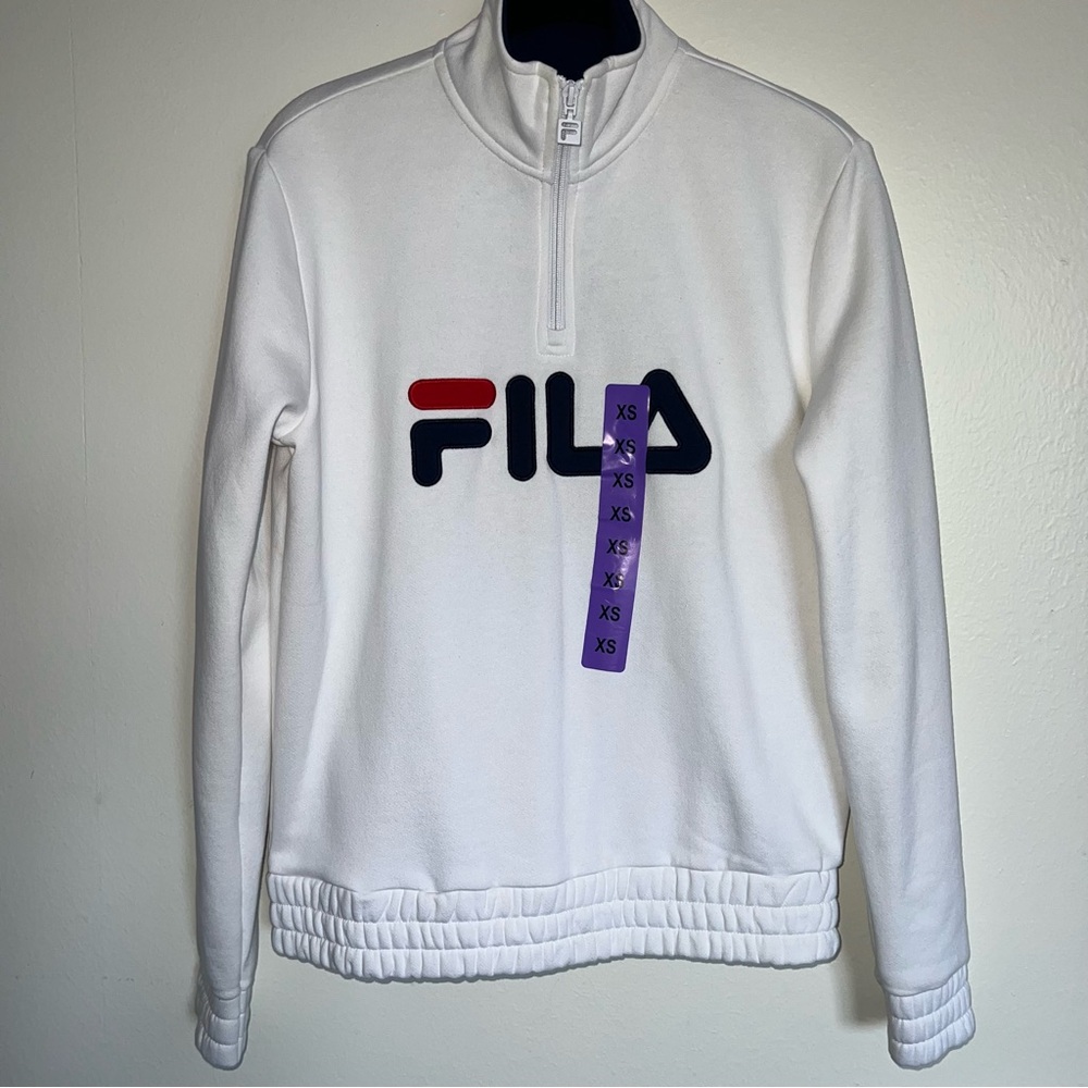 FILA Women’s White & Navy Blue Quarter 1/4 Zip Sweatshirt